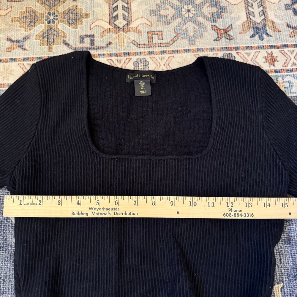 House Of Harlow Square Neck Ribbed Fitted Cropped Short Sleeve Women’s Size L - Picture 6 of 6